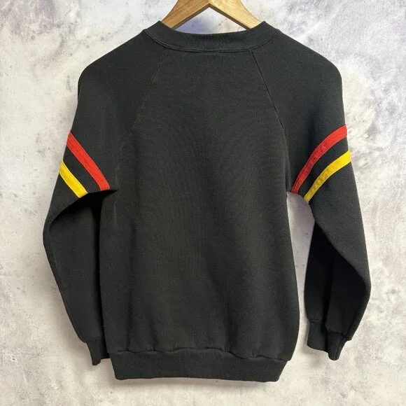 Vintage 80s Mickey Mouse Sweatshirt Small 16x22.5 Raglan Black Velvet USA - Picture 2 of 12